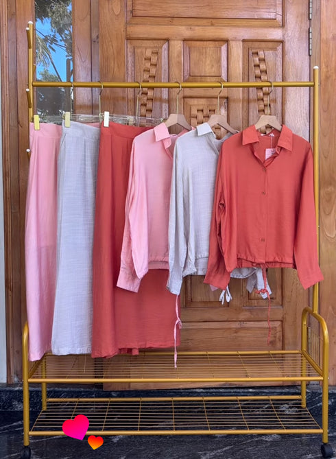 Ladies Summer Collar Down Drawstring Shirts With Long Skirts